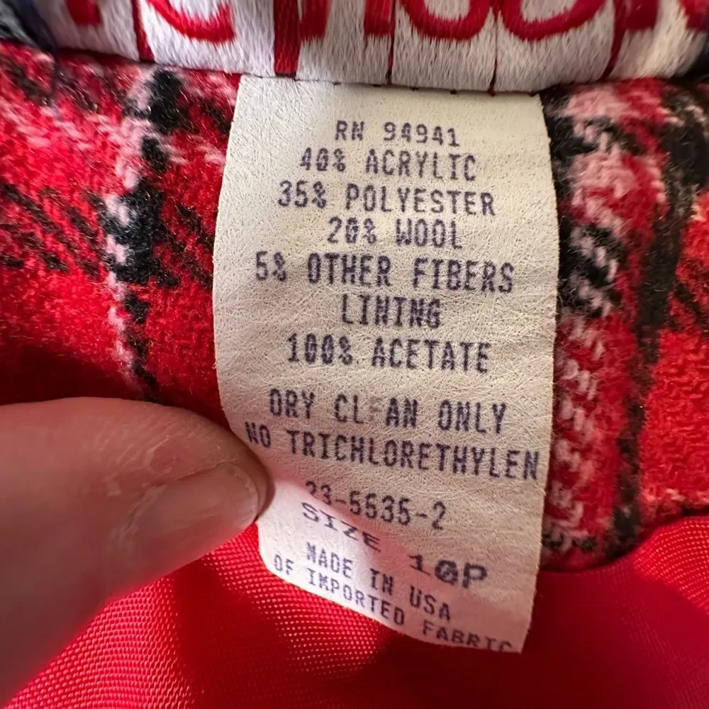 Vintage J.G. Hook Red Plaid Tartan Mini Skirt 90s Wool Blend USA Made Size 10P - Picture 7 of 12